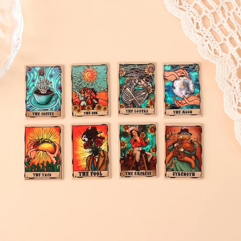 8Pcs Cowboy tarocchi Card Charms acrilico luna Taco e ciondolo amante per collana accessori fai da te
