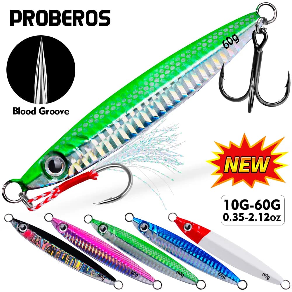 Proberos 1pc Metal Cast Jig Spoon 10/15/20/30/40/60g Shore Casting Jigging Fish Sea Bass Fishing Lure Artificial Bait Tackle