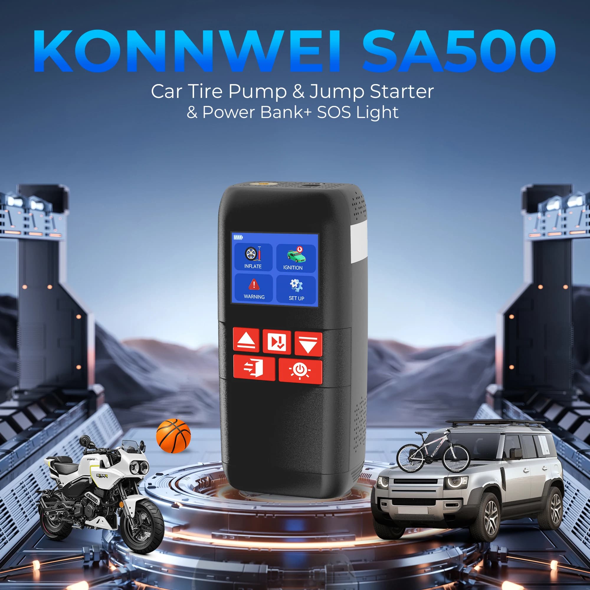 Nuovo Arrivo 2026 KONNWEI SA500 Avviatore di Emergenza e Compressore d'Aria 2 in 1 Portatile per Auto