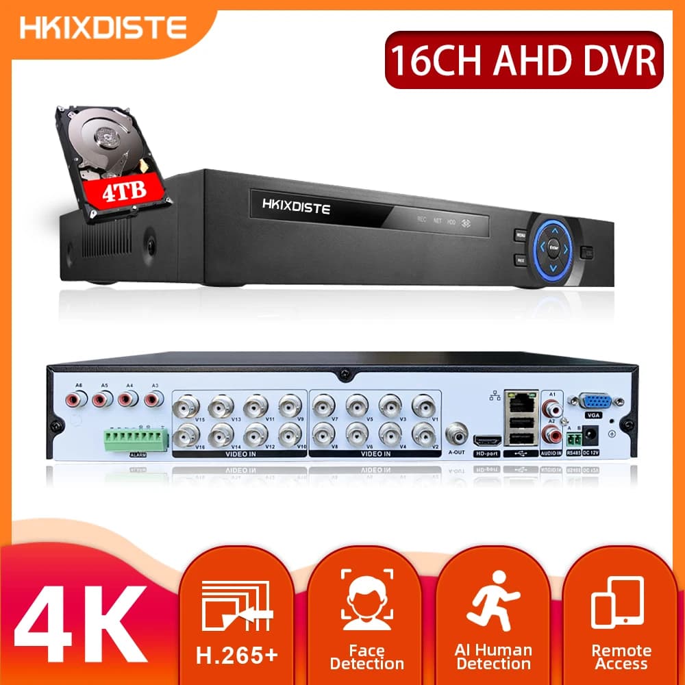 Registratore DVR CCTV AHD a 16 canali 4K riconoscimento facciale 8MP 6 in 1 DVR ibrido NVR 16CH H.265 registratore di videosorveglianza digitale