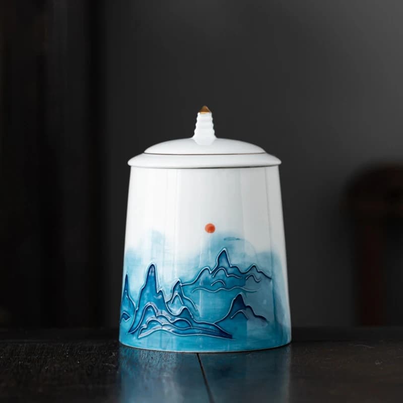 Ceramic Tea Cans Landscape Lid Beans Storage Bottle Food Container