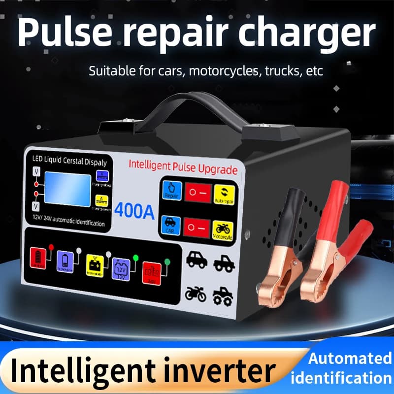 Nuovo caricabatteria per riparazione auto intelligente 12V24V Caricabatterie rapido ad alta potenza per batteria per camion completamente automatico