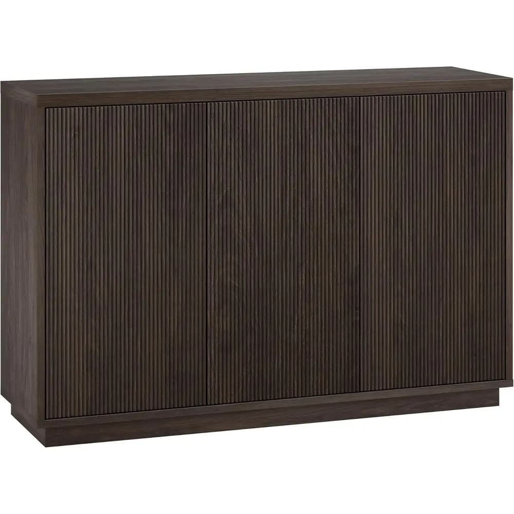 Credenza/Armadietto Laterale Scanalato da 48 Pollici, in Legno Scanalato con 3 Ante, Ripiani Regolabili e Fori per Gestione Cavi, Ideale per Sala da Pranzo