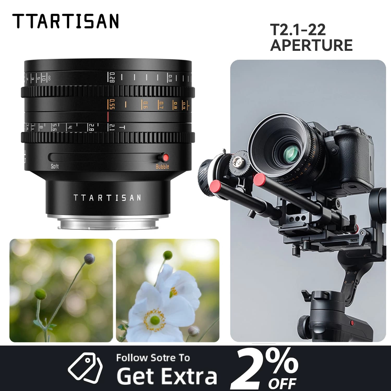 TTArtisan 35mm T2.1 Dual Bokeh Cine Lens Full Frame Wide Angle Mirrorless for Fuji X Canon RF Nikon Z Sony E L Panasonic Mount
