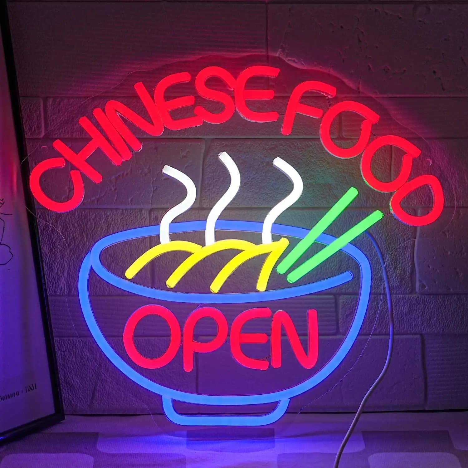 CINESE FOOD Insegna al neon Ramen Luce al neon aperta LED dimmerabile per ristorante Negozio d'affari Negozio Cucina Decorazione della parete della stanza di casa
