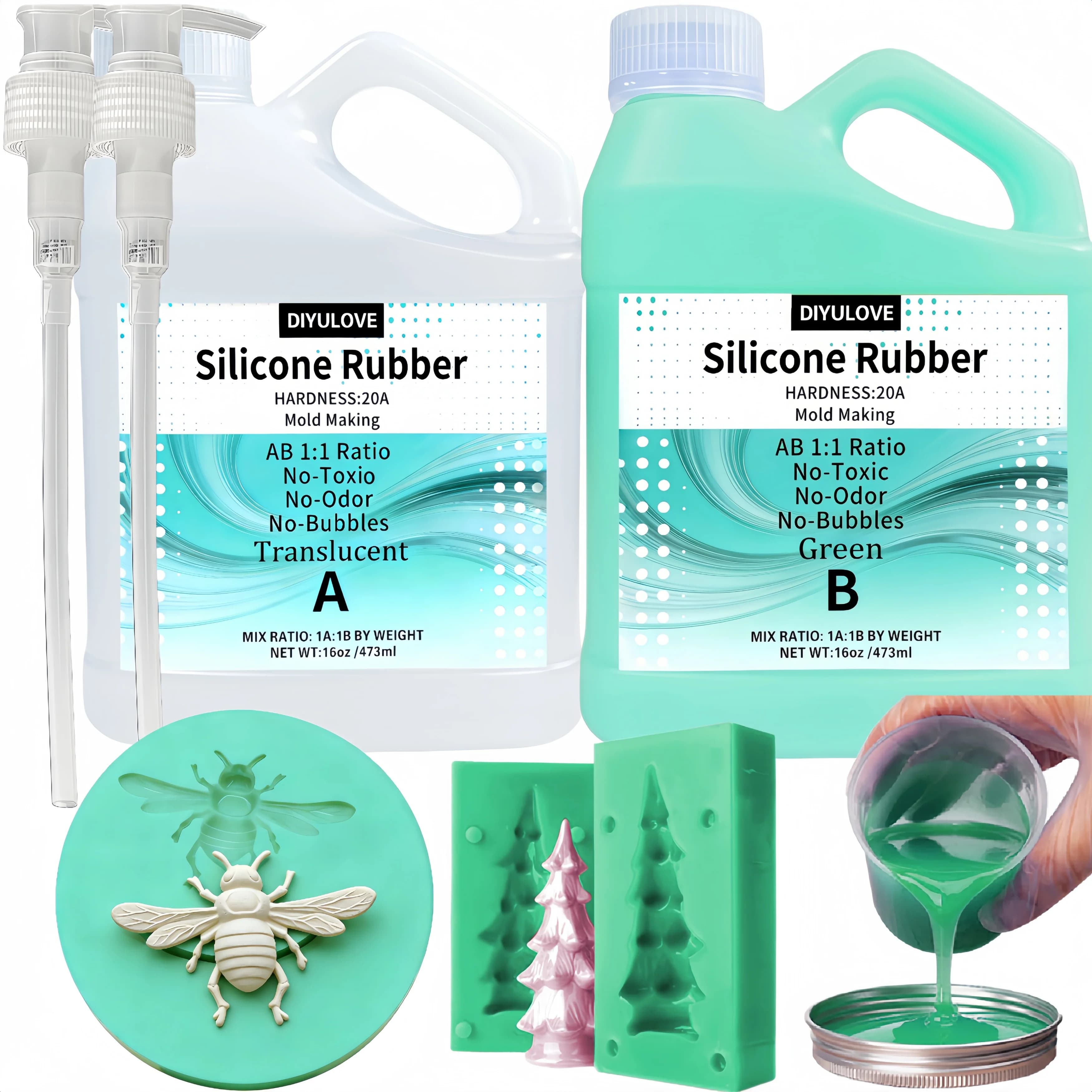 Kit di Gomma Siliconica Liquida Super Elastica 15A, Non Tossica, Inodore, Rapporto di Miscelazione 1:1 per Stampi Fai-da-Te per Candele e Resina 3D
