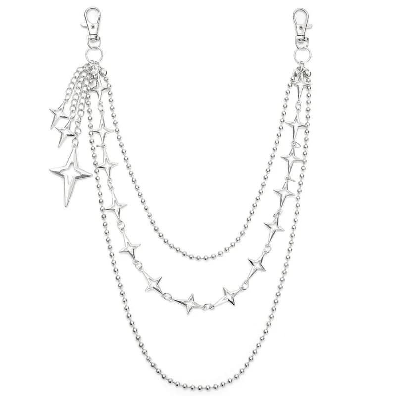 Women Punk Hip Hop Multilayer Star Pendant Waist Chain Trendy Jeans Pants Chain Keychain Fashion Jewelry Gifts
