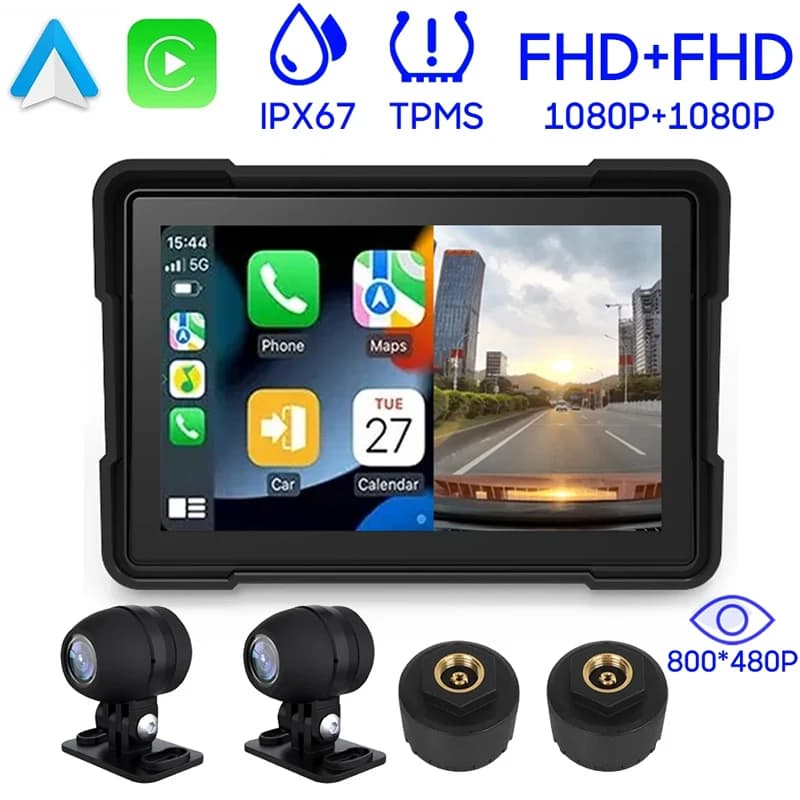 5 pollici Moto Carplay Impermeabile 1080P WiFi Wireless Android Auto DVR Monitor Dash Cam Navigazione TPMS Schermo GPS IPX7 BT