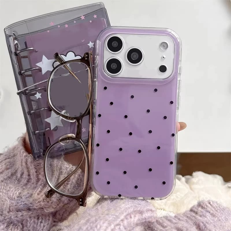Custodia per telefono coreana stile Ins, semplice, viola a pois, con cartone animato, simpatica, per iPhone 17 16 15 14 13 12 11 Pro Max Plus, cover creativa Y2K