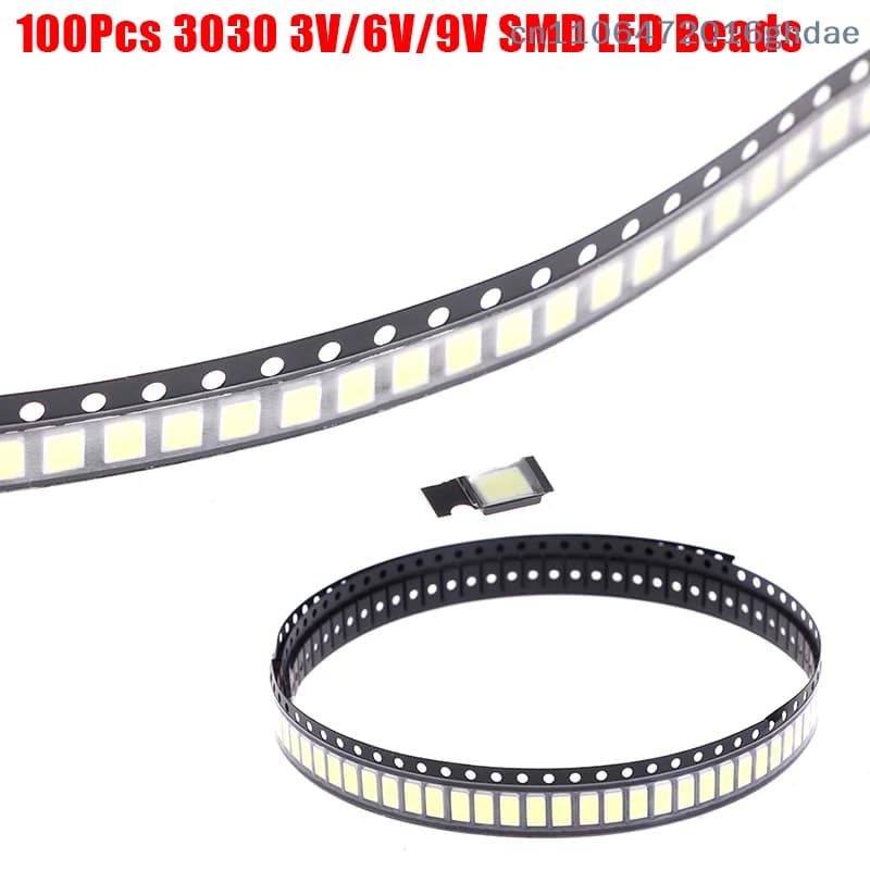 (Summer6) 100 pezzi di perline LED SMD 3030 da 1 W 3 V/6 V/9 V, luce bianca fredda per diodi LED TV