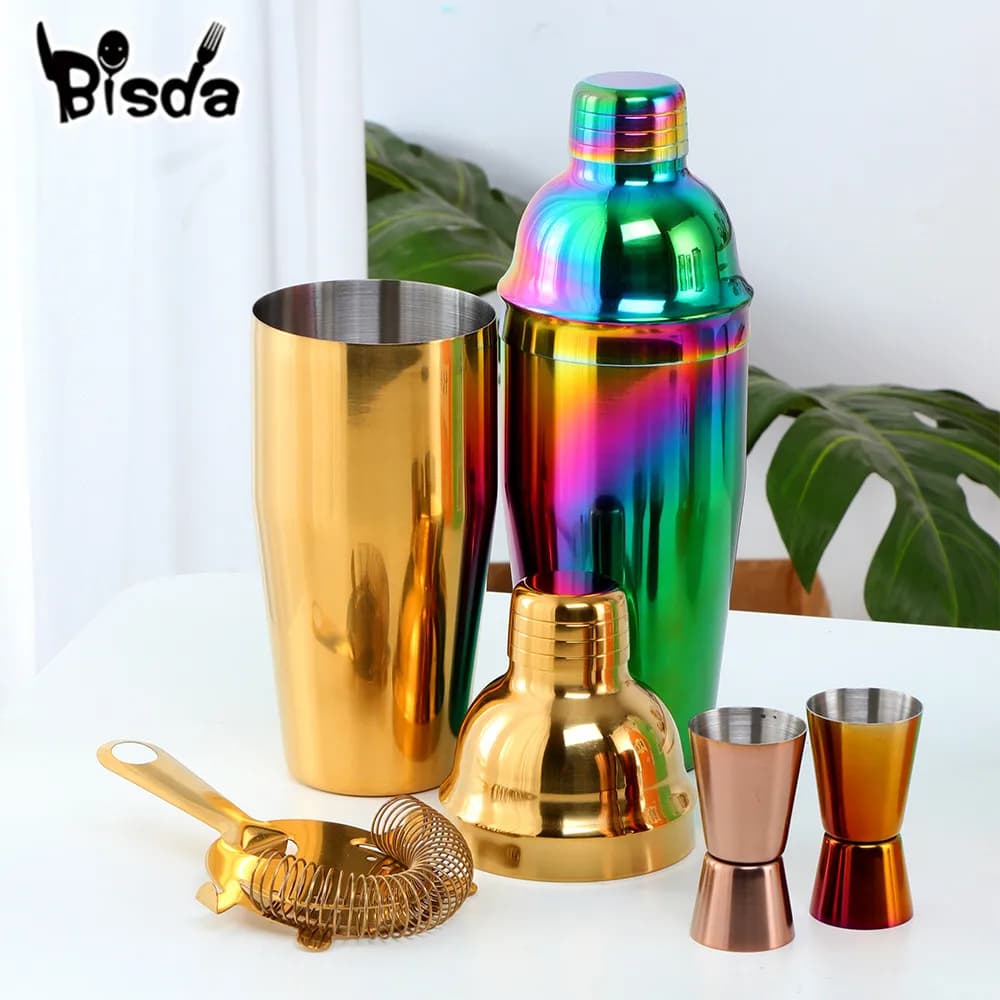 Set da cocktail Boston in acciaio inossidabile da 750 ml Shaker Versatori per vino Set di strumenti per barra d'oro con misurino per barista