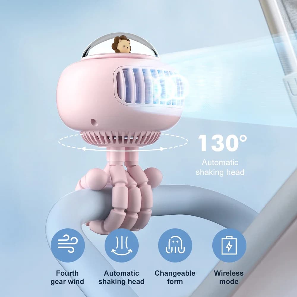 Ventilatore per passeggino, 130 ° Ventola oscillante automatica, ventola portatile alimentata a batteria da 3600 mAh, ventola clip-on con treppiede flessibile a 4 posizioni per auto