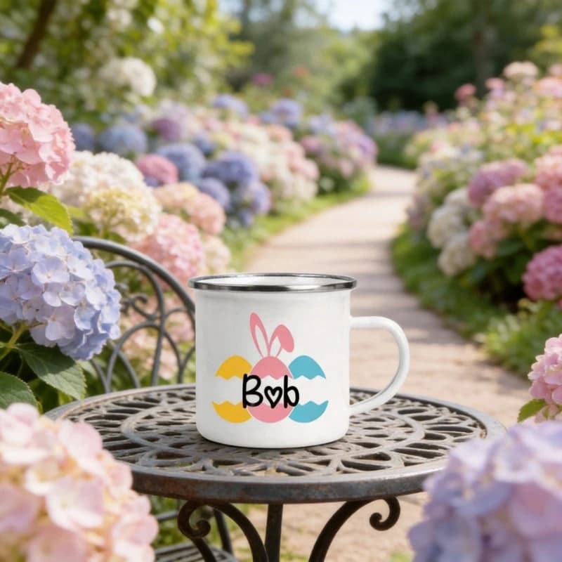 Personalized Egg Bunny Custom Name Mug Breakfast Cups of Coffee Cup for Coffee Enamel Mugs Drinkware Rare Funny Beer Travel Cute