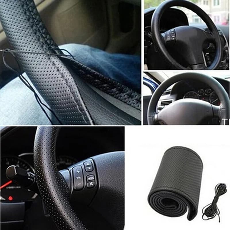 Coprivolante per Auto copri treccia aghi e filo copriauto in pelle PU Suite Texture fai da te accessori Auto morbidi neri 37-38cm