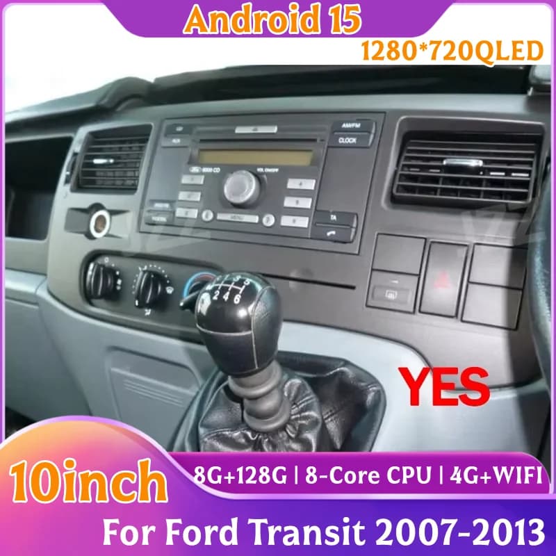 10inch Android 15 For Ford Transit 2007-2013 Car Radio Multimedia GPS Navigation Wireless Carplay 2Din Screen Stereo WiFi FM BT