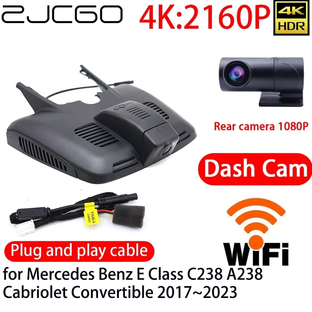 ZJCGO 4K DVR Camera for Cars with Wifi, Double Front Camera and Rear, Monitor 24h for Mercedes Benz Class E C238 A238 Cabriolet 2017~2023