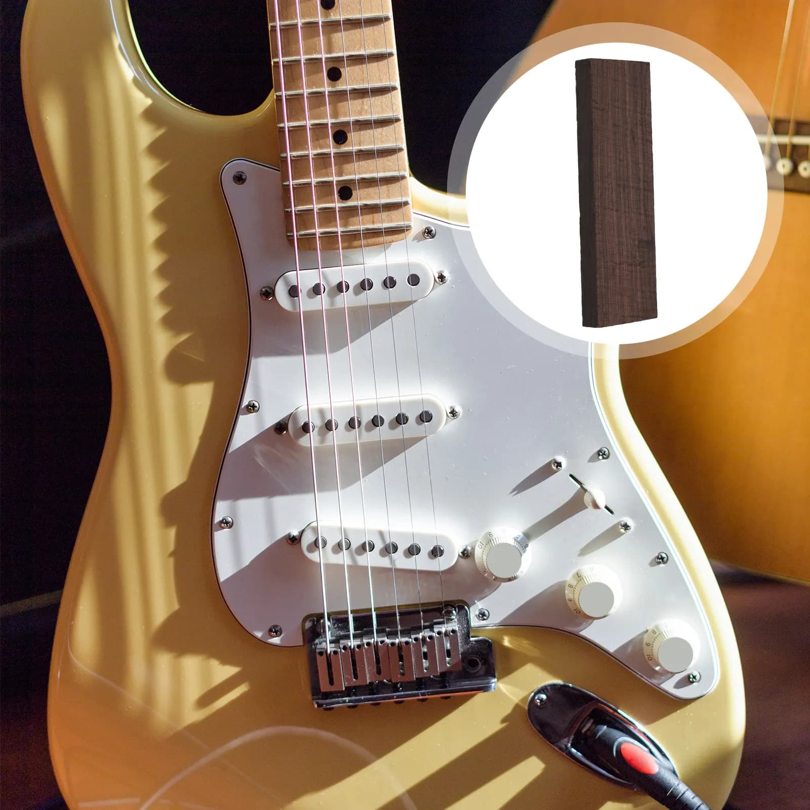 2 Pezzi in Legno di Ebano per Chitarra, Kit Fai da Te per la Realizzazione di Strumenti, Ponte e Capotasto per Chitarra Acustica, Accessori per Tremolo