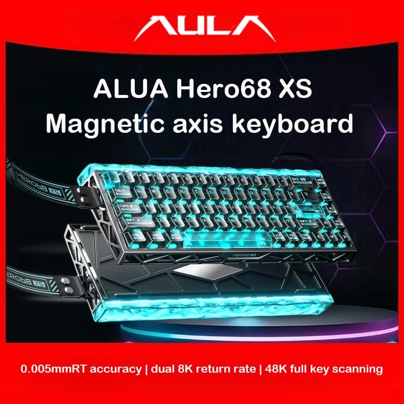 Tastiera Magnetica Tri-Mode AULA Hero68 XS con Polling 8K, Latenza 0.125ms, Hot Swappable, RGB, Batteria 6000mAh per PC/Laptop