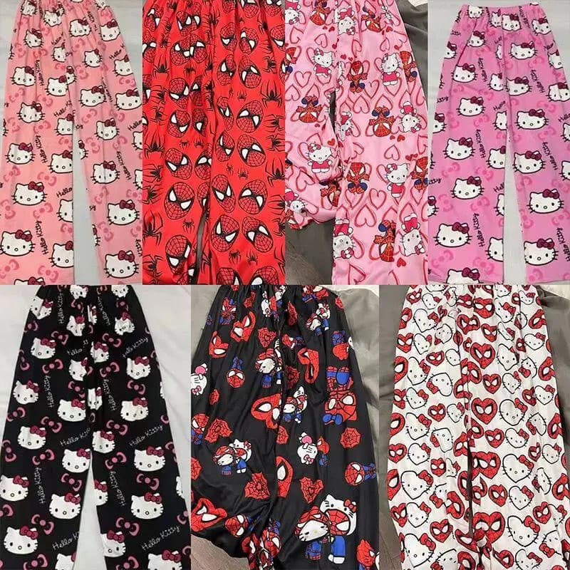 Pantaloni Pigiama Donna Sottili Primavera Autunno con Stampa Hello Kitty, Pantaloni Casual Larghi Estivi Popolari, Pantaloni Casual da Casa e per Passeggio con Cartoni Animati