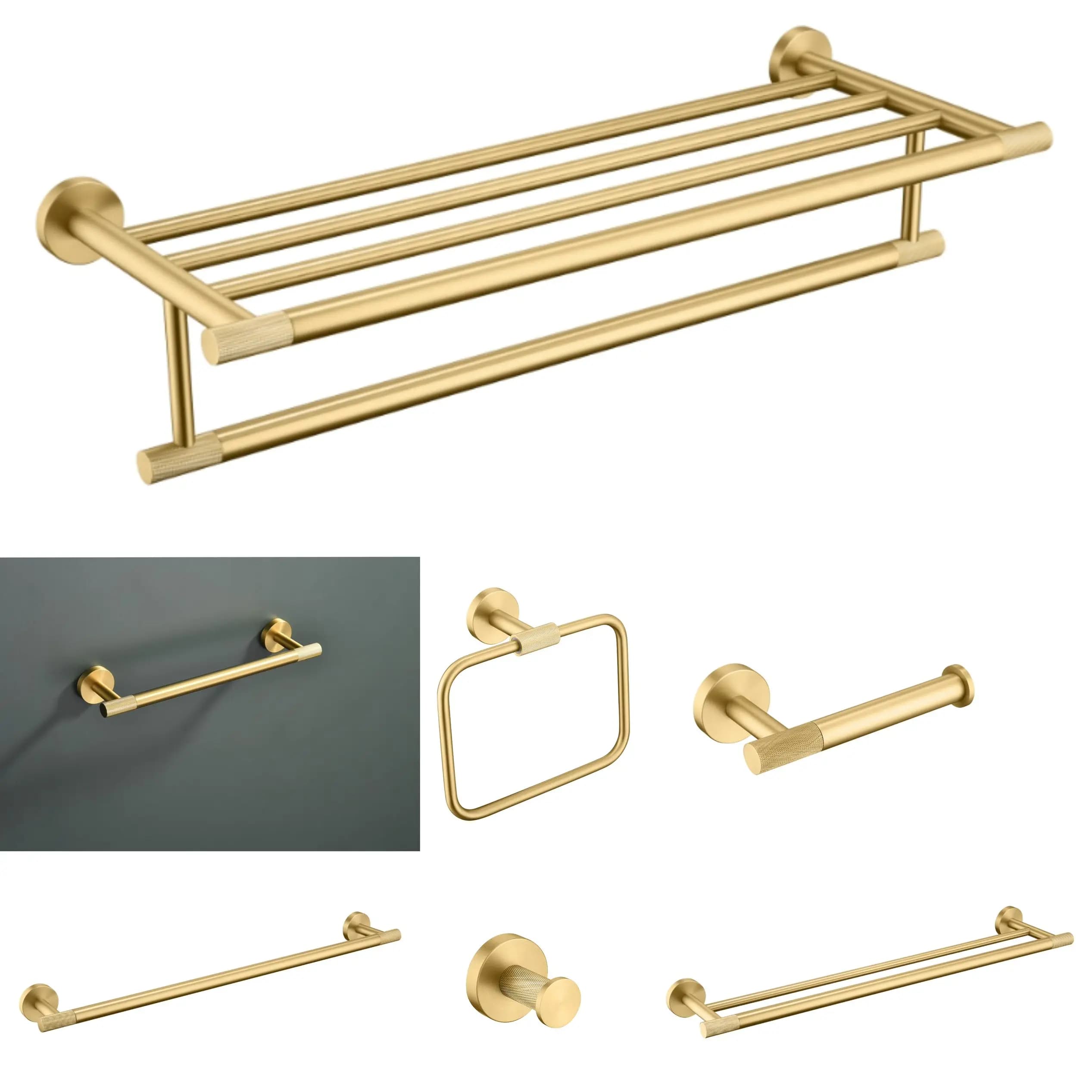 High Quality Brushed Gold Wall-Mounted Towel Bar Toilet Seat Rack Robe Towel Hanging Towel Rack Bathroom Accessories Set