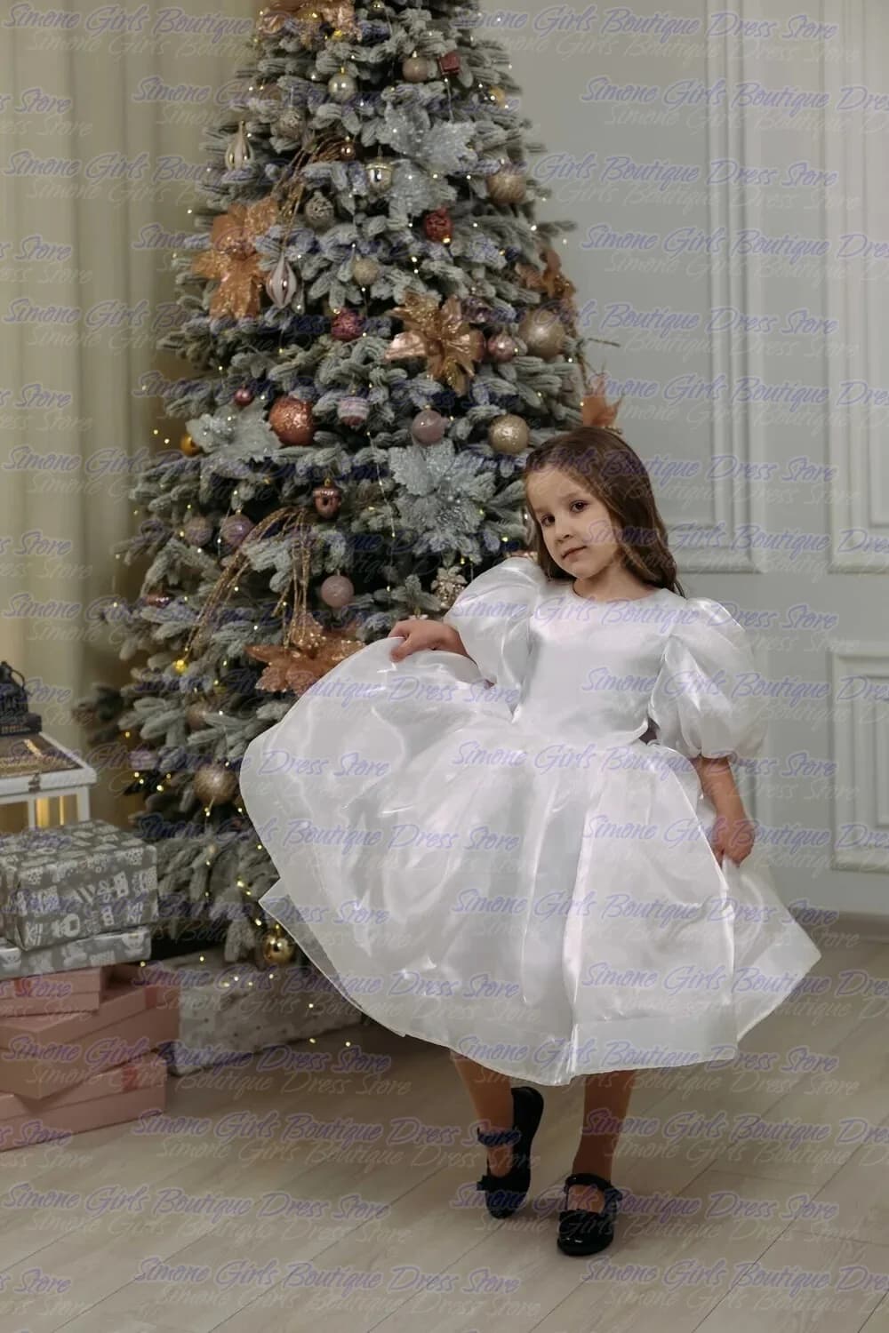 abito da ballo Gonna soffice Fiocchi in raso Maniche a sbuffo Abito da ragazza di fiori per Natale Festa di compleanno Prima comunione Feste di matrimonio