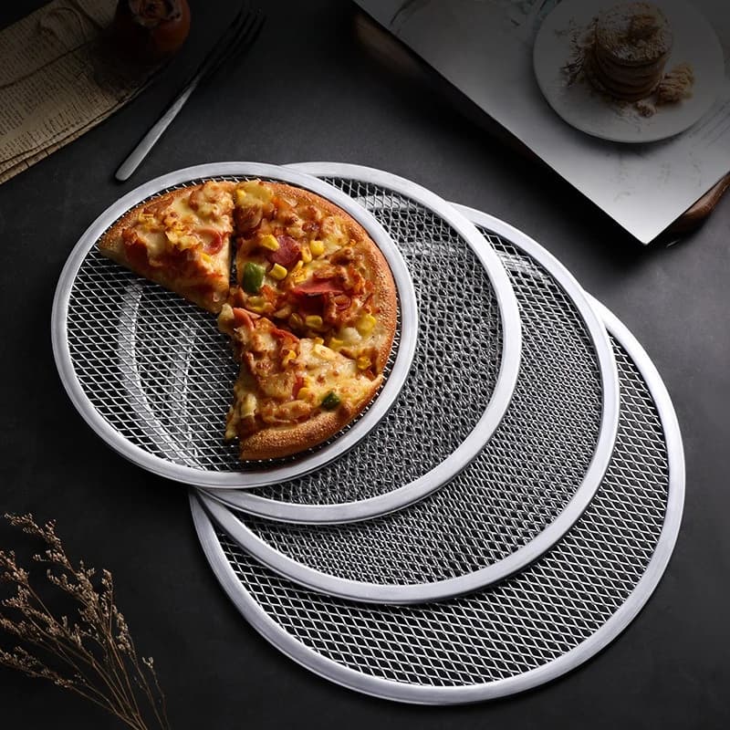 Hot 8/9/10/12/13inch Aluminum Pizza Pan Pizza Baking Screen Mesh Pizza Tray with Hole for Oven Bakeware Outdoor Barbecue Mat