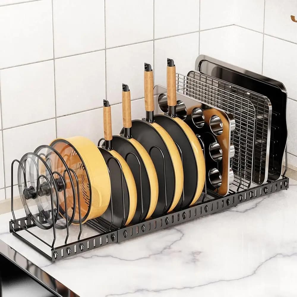 Expandable Organizer for Tiles and Cookware with 12 Adjustable Parts, Ideal for Taglieri and Kitchen Tools