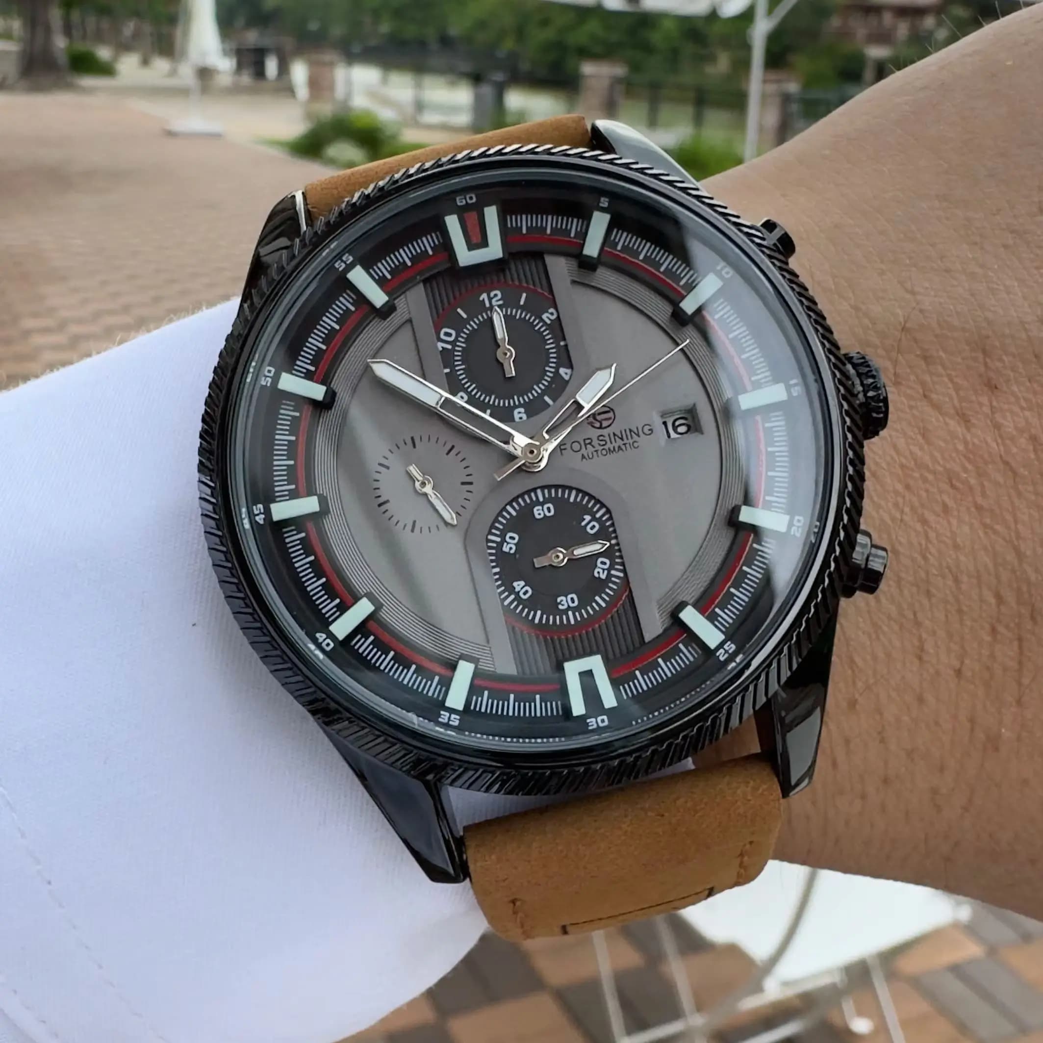 Forsining Fashion Mens Watches Top Brand Luxury Calendar Sports Automatic Mechanical Watch Leather Strap Business Wristwatches