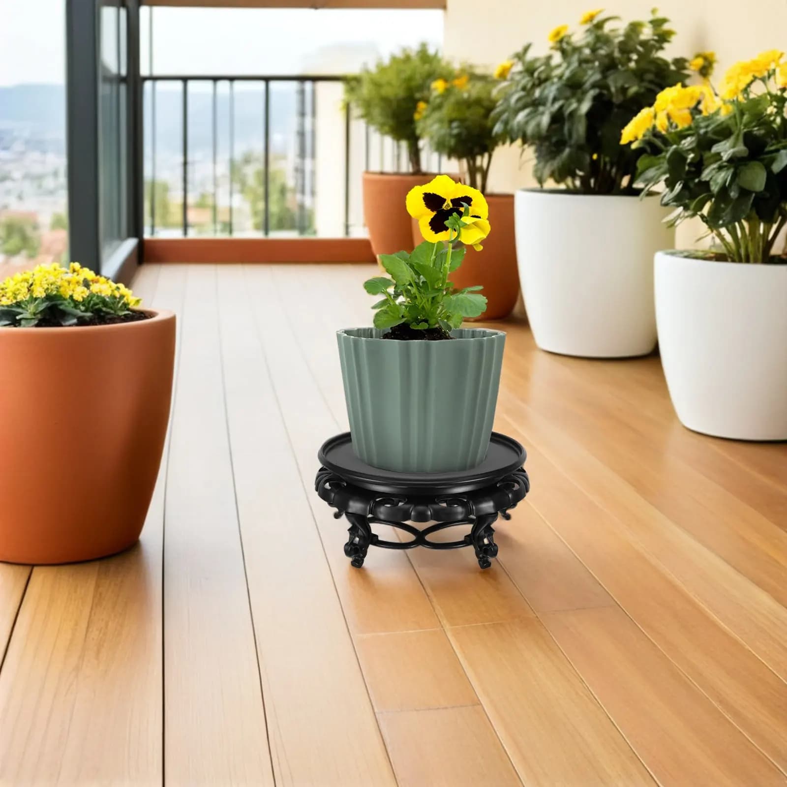 Flower Pot Base Imitation Wood Round Pedestal Display Stand Stable Plant Holder Indoor Fish Bowl Planter Bonsai Vase Riser