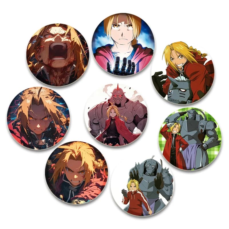 32/44/58mm Anime Fullmetal Alchemist Brooches Alphonse Edward Elric Cartoon Badge Jacket Jeans Lapel Pin Gift Bag Accessorie
