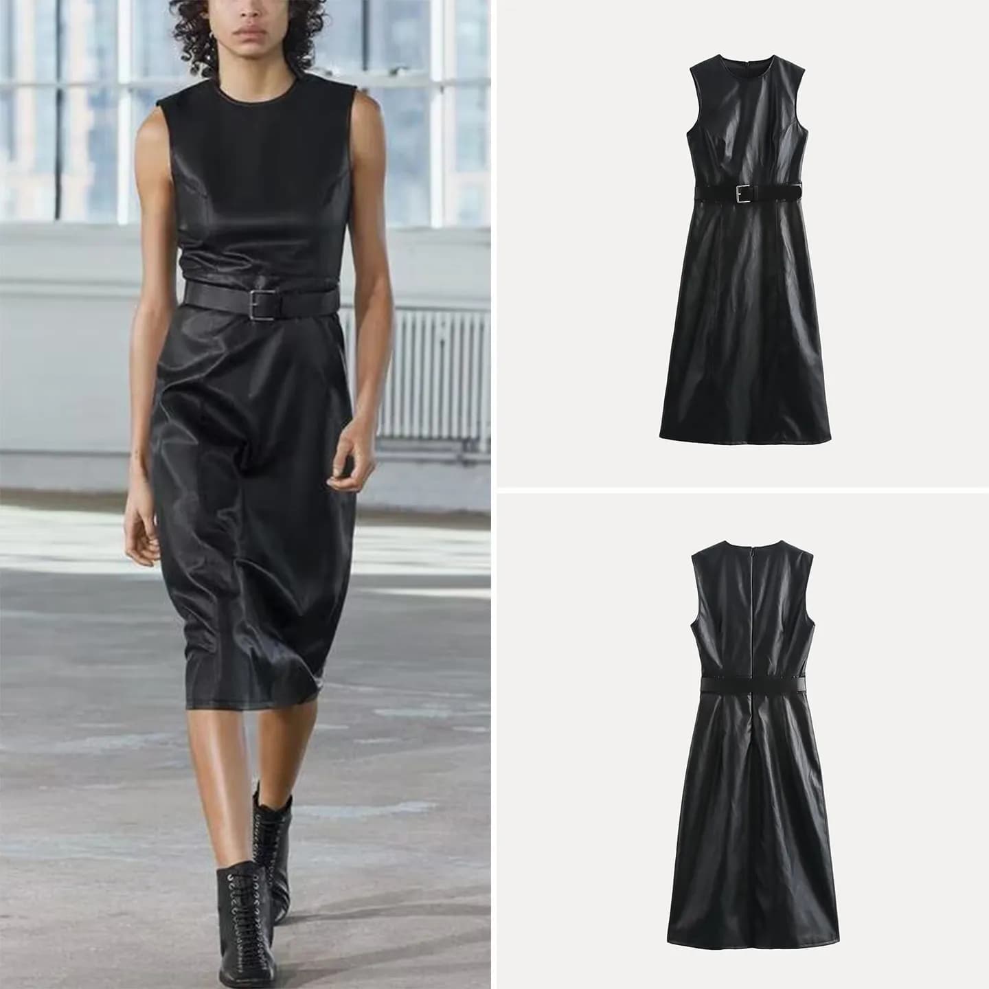 Summer Fashion Women's Long Sleeveless Dress with Belt Zipper Casual Style Spring Autumn Wear ZADATA Brand 2026 New Arrival