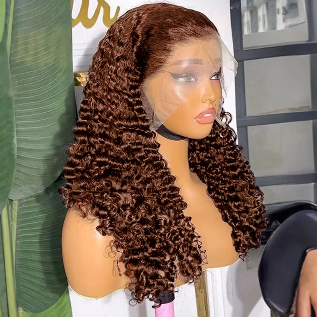 Chocolate Brown Short Curly Deep Wave Cut Bob 13x4 Lace Frontal Wigs Transparent 4x4 Lace Front Wig #4 Colored 100% Human Hair