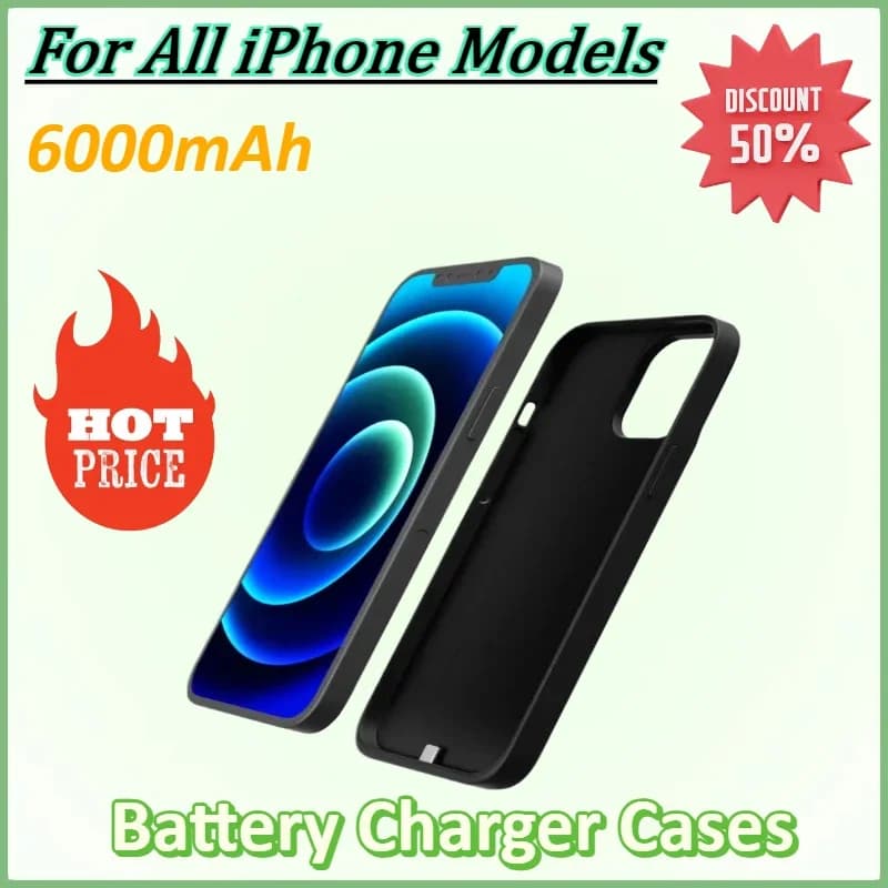 Nuovo 6000mAh Power Bank Caricabatteria Custodia per IPhone 11 12 13 14 15 16 Pro Max 6 6s 7 8 Plus X XS Max XR SE 2020 Custodia per batteria
