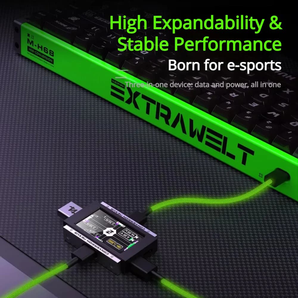 Custom HUESPARK HMLAB PIEXLHUB 1 to 3 USB Gaming Hub Trendy Desk Setup 8K Stable Power Supply Designed for Gamers Gift