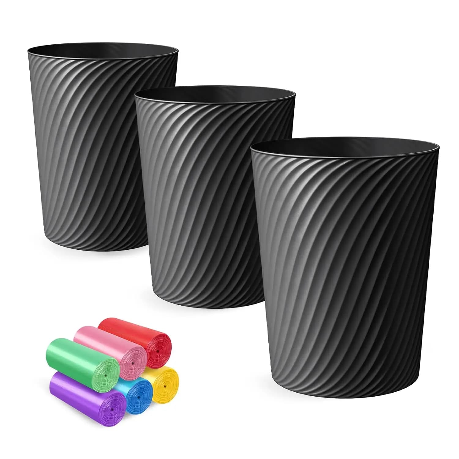 Set di 3 Cestini per Rifiuti da 6,8 Litri con 6 Sacchetti, Contenitori Compatti per Bagno, Camera da Letto, Ufficio e Cucina