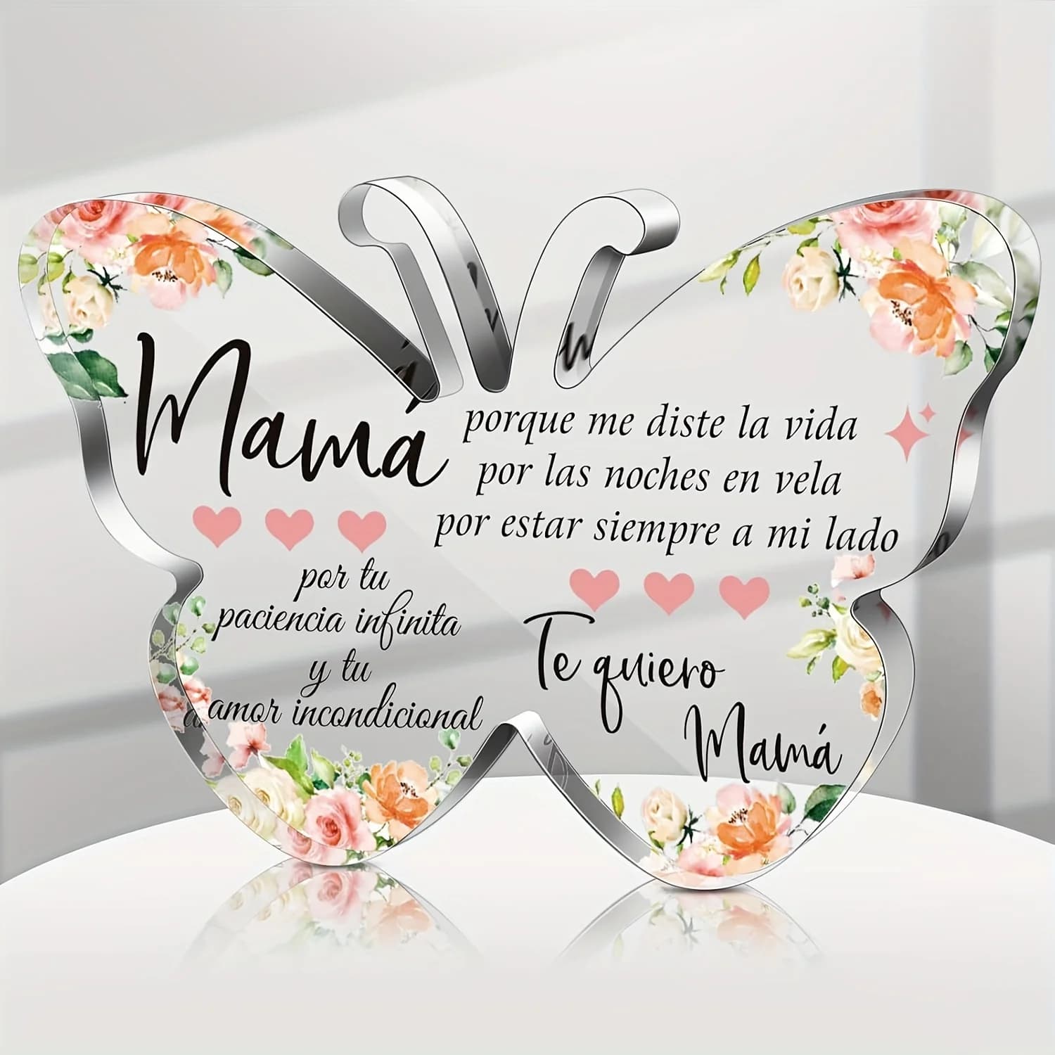 Regalo acrilico cristiano spagnolo per le donne Regalo ispiratore religioso con versetto della Bibbia a forma di farfalla Decorazione da scrivania Versetto della Bibbia Pr