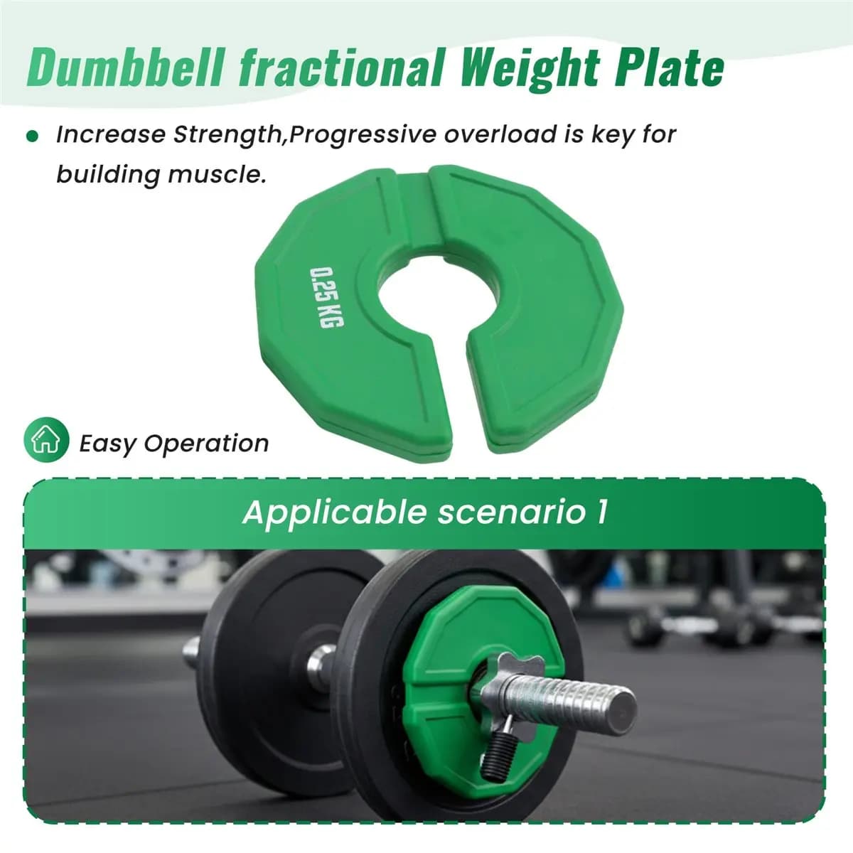 didyou 1Pcs Gym Micro-Type Plates Dumbbell Fractional Weight Plate Rubber Fractional Weight Plates Add-on Change Green 0.25KG