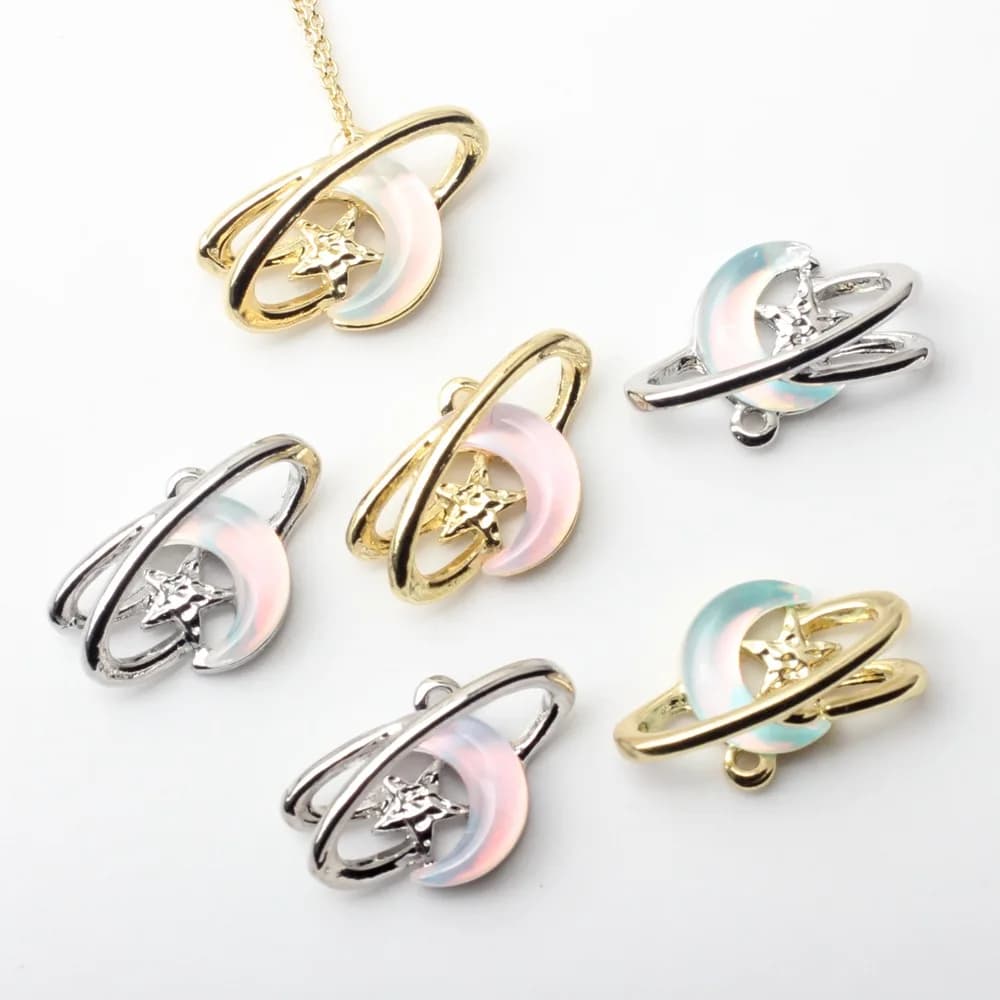10 pz lega luna stelle intarsio resina forma di luna ciondolo orecchino ornamento collana braccialetto portachiavi gioielli accessori fai da te artigianato