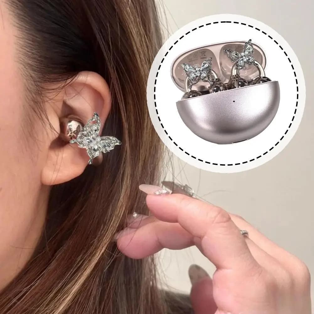 Strass con fiocco per auricolari a clip Accessori per orecchie aperte, eleganti accessori decorativi per auricolari con zirconi, decorazioni fai-da-te