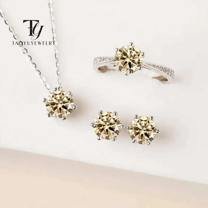 Solitaire moissanite Jewelry set 925 Sterling Silver Party fedi nuziali orecchini collana per le donne gioielli da sposa Moissanite