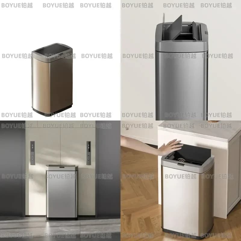 Large 50L Stainless Steel Automatic Trash Can with Lid Smart Sensor Induction Bin for Office Outdoor Home High Capacity Waste