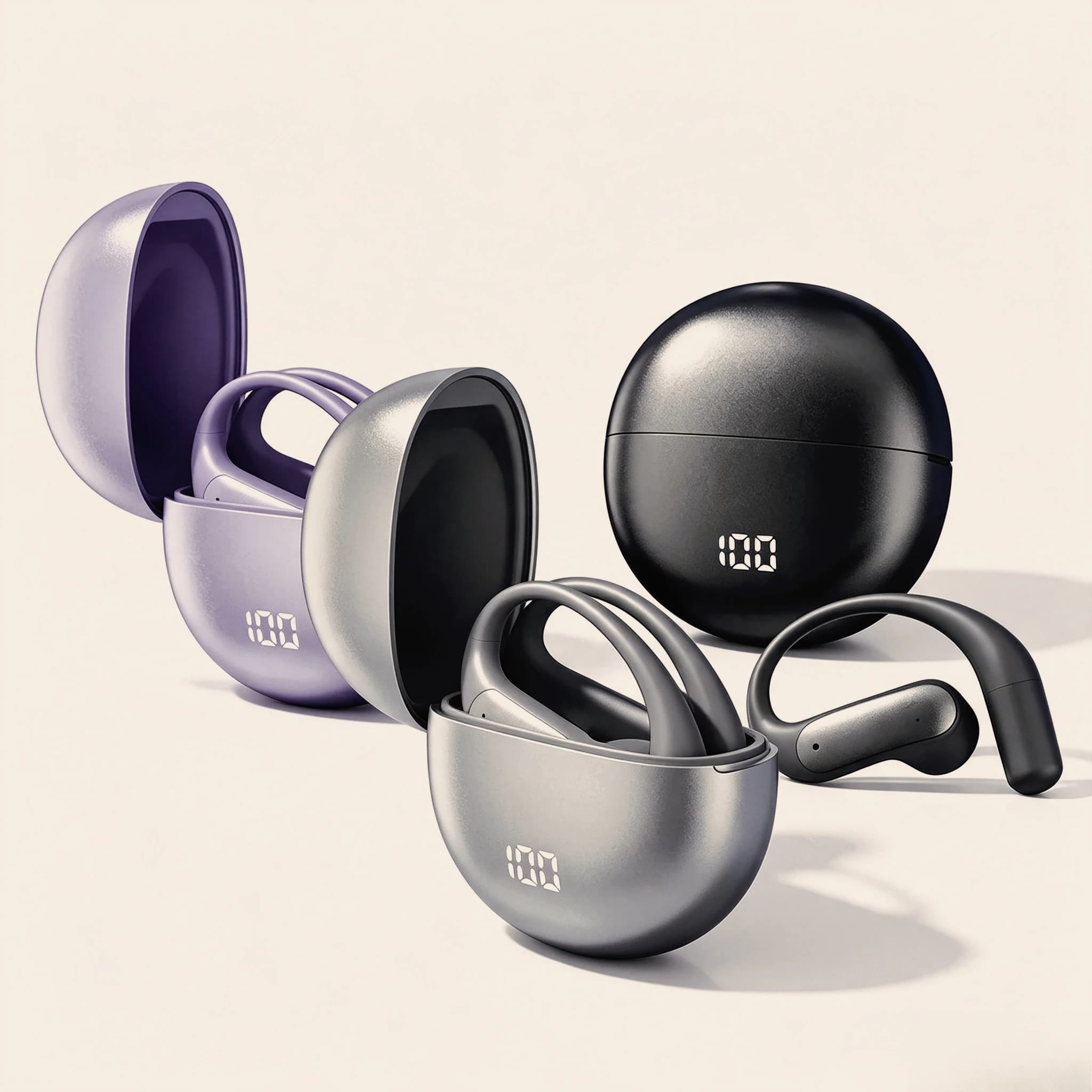 Bluetooth 5.4 Open-Ear Hook Wireless Earphones Smart Two-Way Hanging Design Earbuds with Digital Battery Display