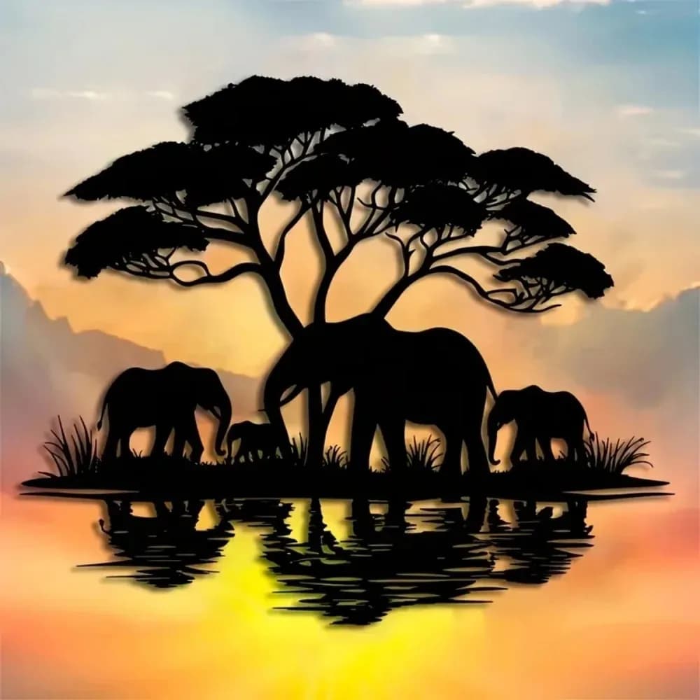 Decorazione da parete in metallo a forma di elefante, silhouette animale naturale, arte in ferro per casa, ingresso o soggiorno con gancio