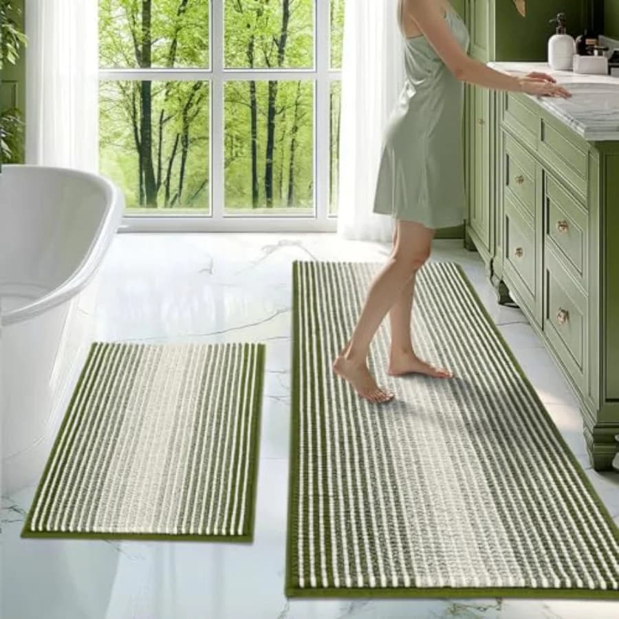 Set di Tappeti e Zerbini da Bagno 2 Pezzi, Spessi e Assorbenti in Ciniglia, Antiscivolo, Morbidi e Pelosi per il Pavimento del Bagno