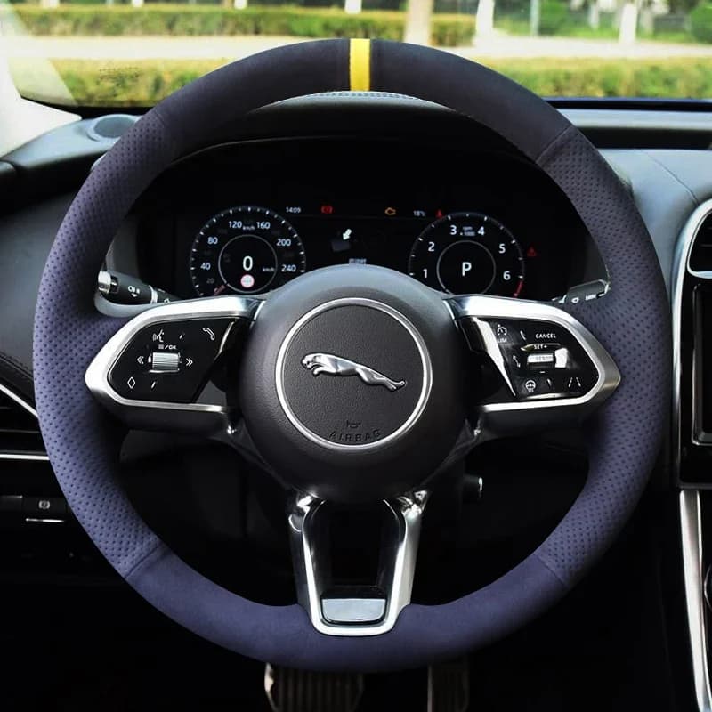 FAI DA TE Cucito A Mano Volante dell'Auto Cover Handle For Jaguar XJ XEL F-PACE XFL E-PACE XF Suede Leather Interior Accessories