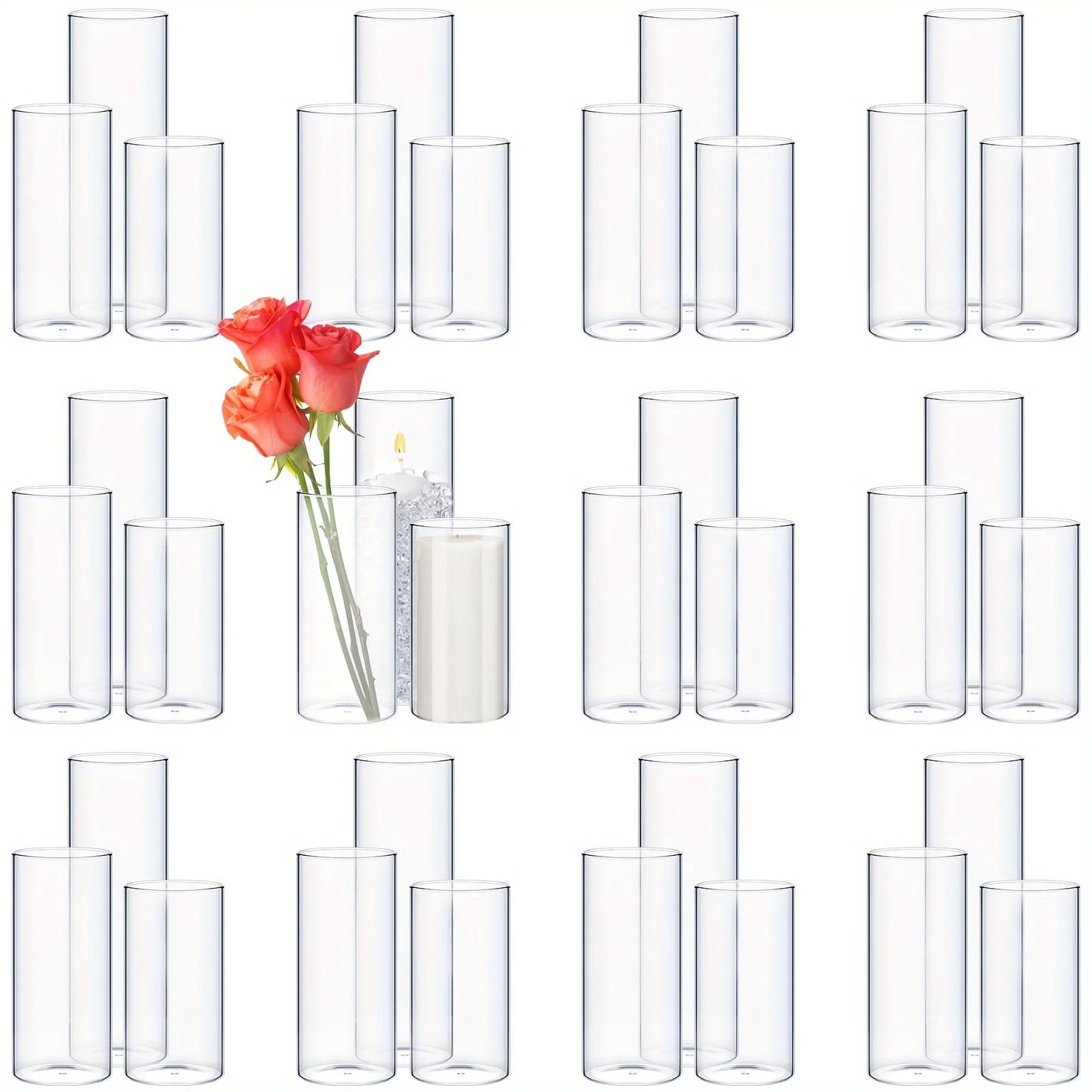 Set di 36 Vasi Cilindrici in Vetro Trasparente per Matrimoni e Arredamento Casa - Tubi in Vetro Alti e Minimalisti, Centrotavola per Candele Galleggianti, Portacandele, Portafiori, Pilastri Decorativi in Vetro JUYHGV