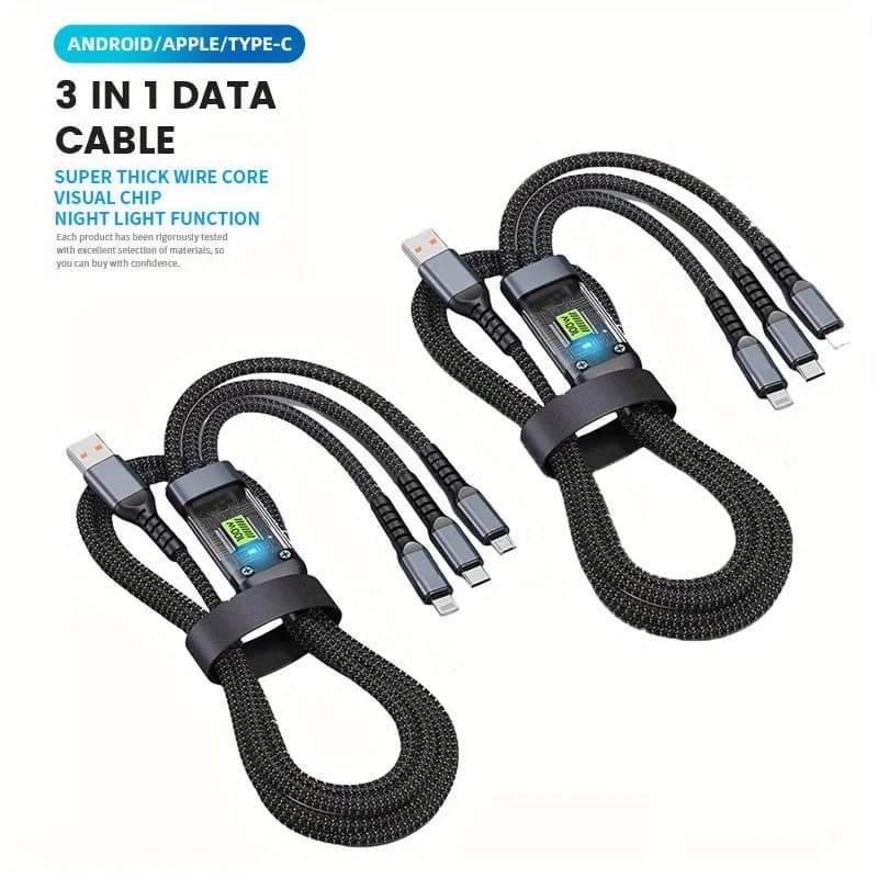 3 In 1 cavo di ricarica rapida da 100W cavo di ricarica intrecciato In Nylon tipo C Usb Micro per Iphone Samsung Huawei Xiaomi Pilot Lamp Charger