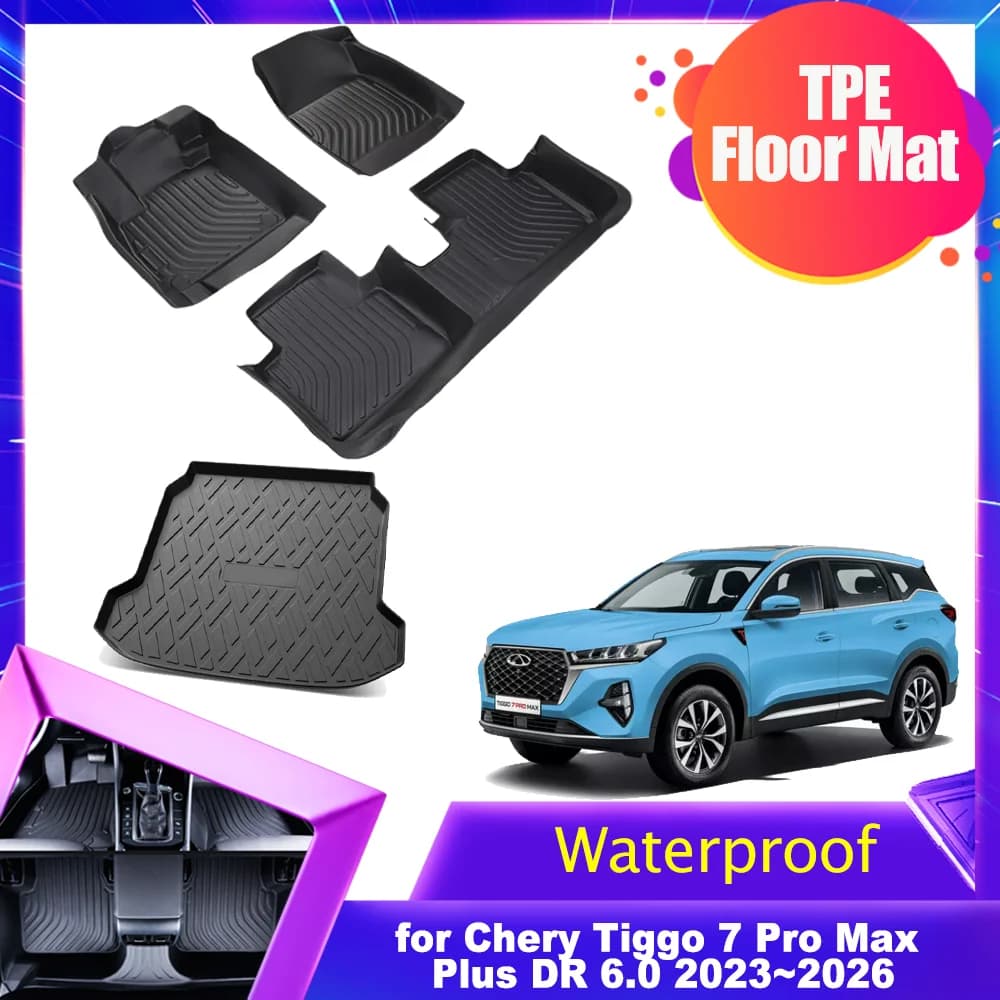 Car Mats in TPE for Chery Tiggo 7 Pro Max Plus DR 6.0 2023~2026, Anti-slip Protector for Baggage and Housing