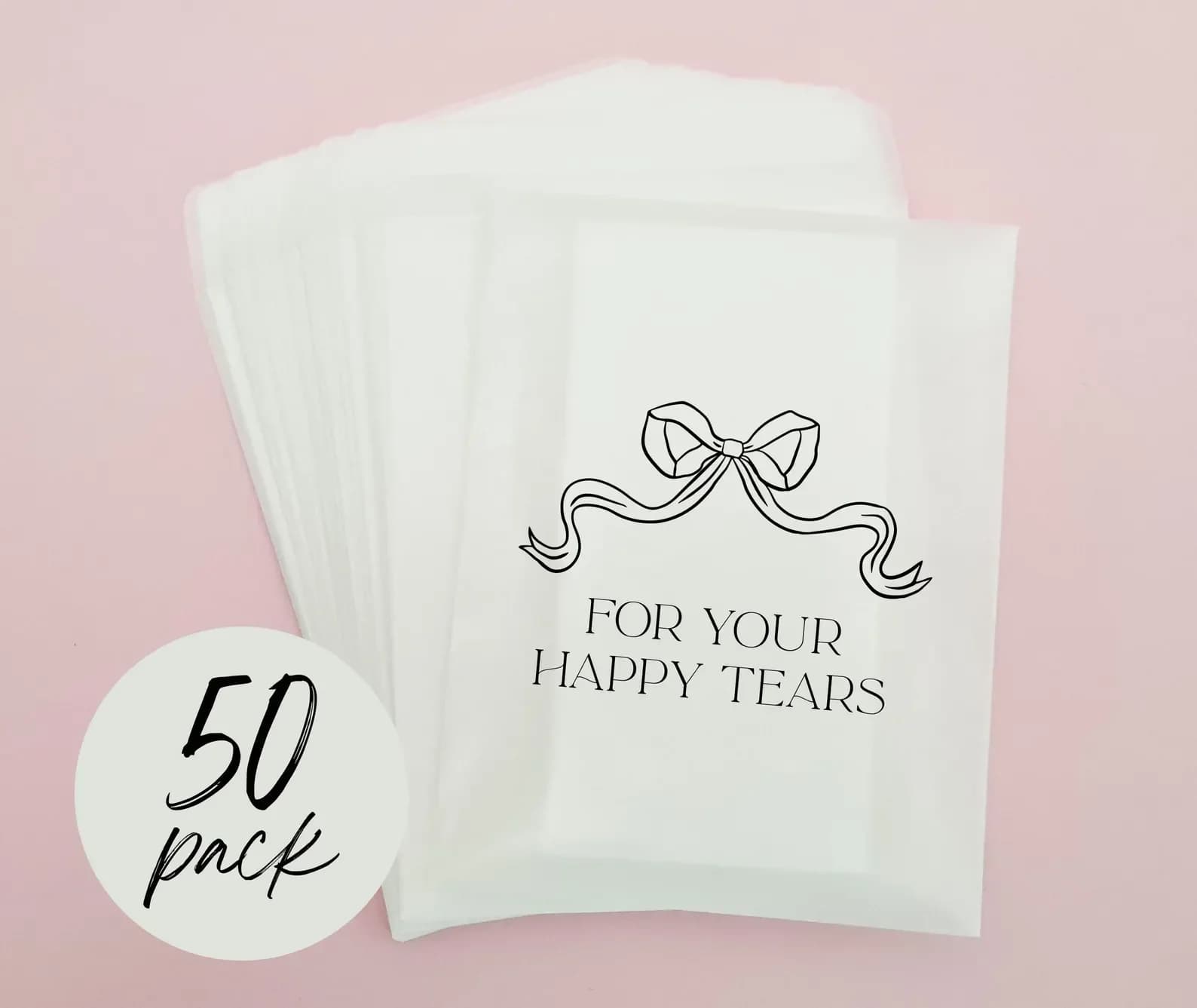 x50 Per le tue lacrime felici: Confezioni di fazzoletti da matrimonio in sacchetti di glassine 100% biodegradabili - Confezione da 50 - Forniture per matrimoni