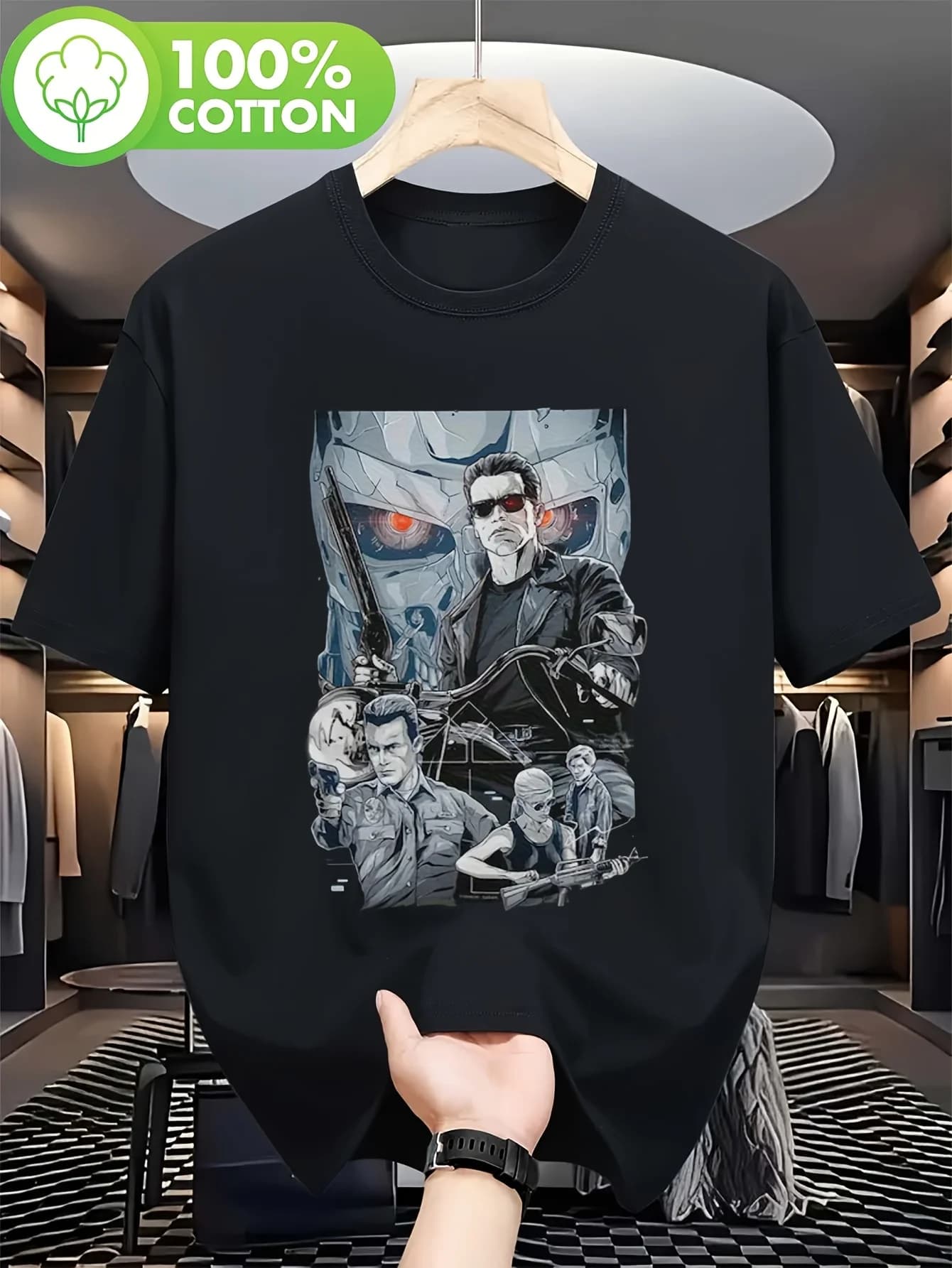 T-shirt a tema del film Terminator 2: Giorno di Giudizio - Iconico Terminator T800 e motivo Cybertron, costume classico della pop culture